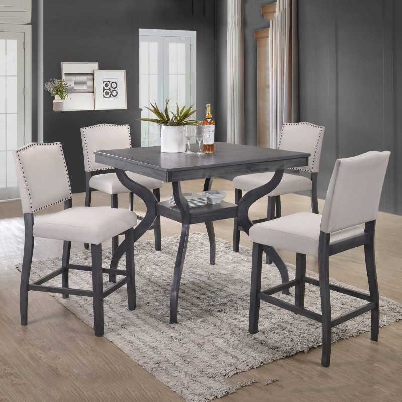 Best Quality D46 5pc 5 Pc Paulina Antique Gray Finish Wood Counter Height Dining Table Set Best Quality D46 5pc 5 Pc Paulina, Best Finish For Antique Dining Table