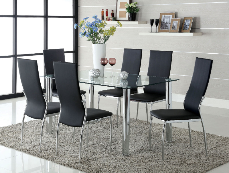 Amb Furniture Cm8319t 8310bk 7pc 7 Pc Kalawao Ii Chrome Legs Amb Furniture Cm8319t 8310bk 7pc 7 Pc Kalawao Ii Chrome Legs Tempered Gl Top Dining Table Set