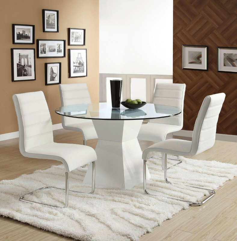 Furniture Of America Cm8371wh T 5pc 5 Pc Orren Ellis Monaco Mauna Modern 45 Round Glass Table Top White Base Dining Set Pc Orren Ellis Monaco Mauna Modern, 5 Piece Dinette Set Round Glass Table Top