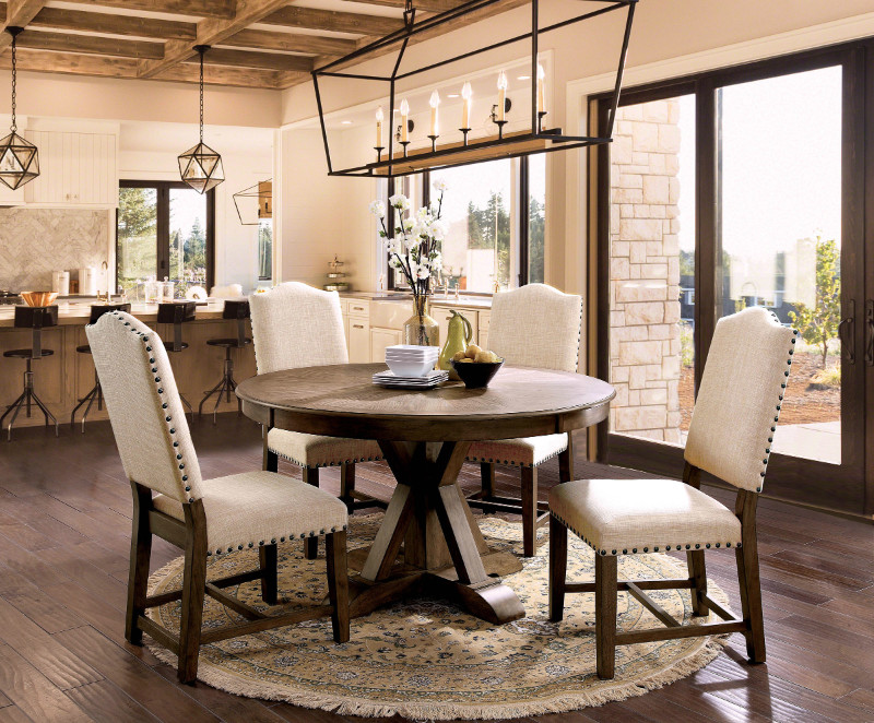 Pc Julia Rustic Natural Tone Finish, Round Rustic Dining Table Set