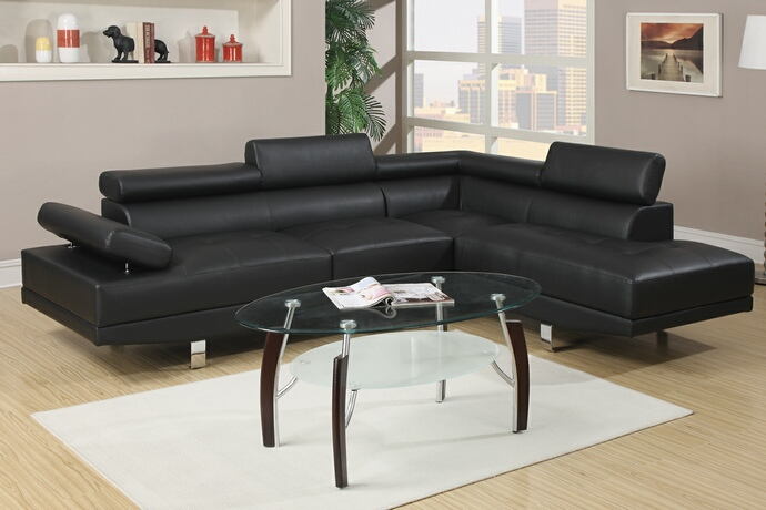 Black Faux Leather Sectional Sofa, Poundex Sofa Review