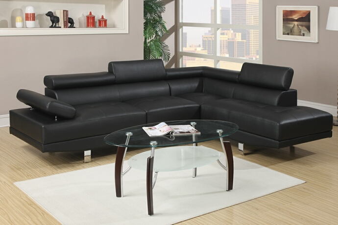 Poundex F7310 2 Pc Wade Logan Margaret Modern Style Black Faux Leather Sectional Sofa Black Faux Leather Sectional Sofa, Poundex Sofa Review