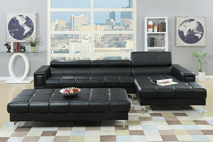 Poundex F7363 2 Pc Orren Ellis Hayden Black Bonded Leather Modern Sectional Sofa Poundex F7363 2 Pc Orren Ellis Hayden, 2 Piece Contemporary Bonded Leather Sectional Sofa Black