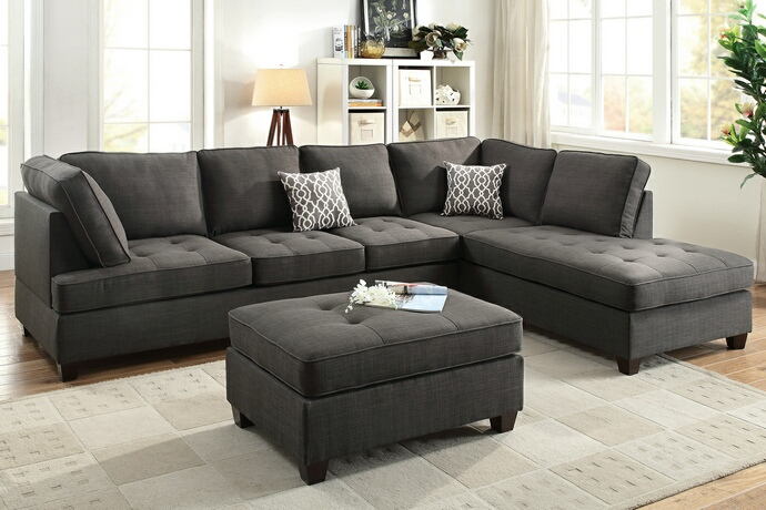 Poundex F6988 2 pc A&J homes studio naomi ash black dorris fabric sectional sofa reversible chaise