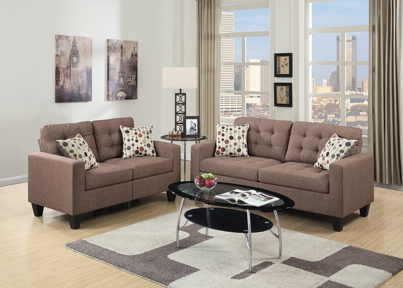Poundex F6904 2 pc Windsor kayla collette light coffee faux linen fabric sofa and love seat set