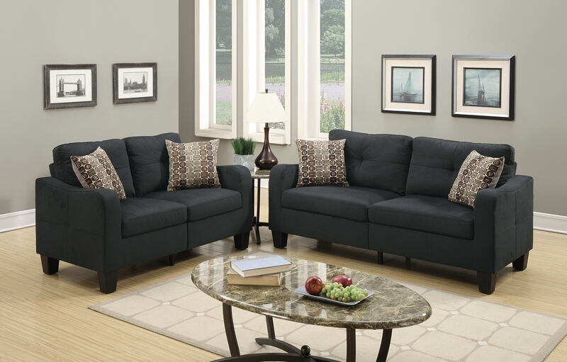 Poundex F6922 2 pc Winston porter charli black linen like fabric sofa and love seat set