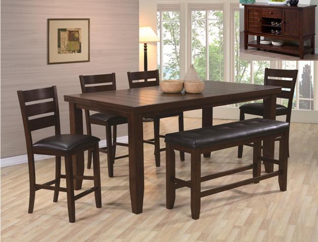 Crown Mark 2752t 4278 6pc 6 Pc, Dark Wood Dining Room Table With Bench And Chairs