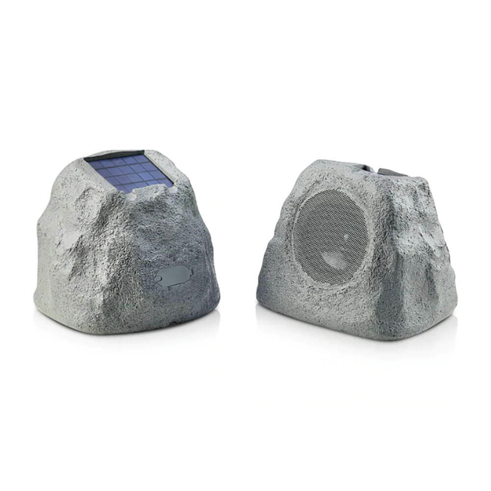 iHome IHRK500LTMSP Rechargeable Bluetooth Outdoor Solar Rock LED Speakers Pair with Multilink