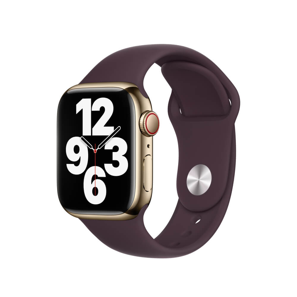 Apple FKHG3LL Watch Series 7 (GPS + Cellular) - Gold Stainless Steel Case with Dark Cherry Sport Band - 41mm - Apple Ce