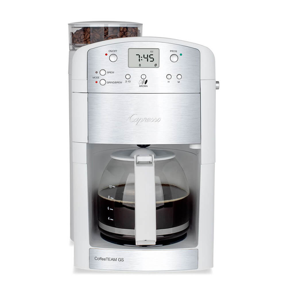 Capresso 46402 CoffeeTeam GS 10-Cup Coffeemaker with Conical Burr Grinder - White
