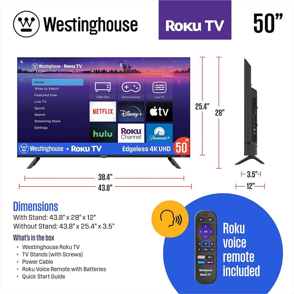 Westinghouse WR50EX4300 50 inch Edgeless HD Roku TV