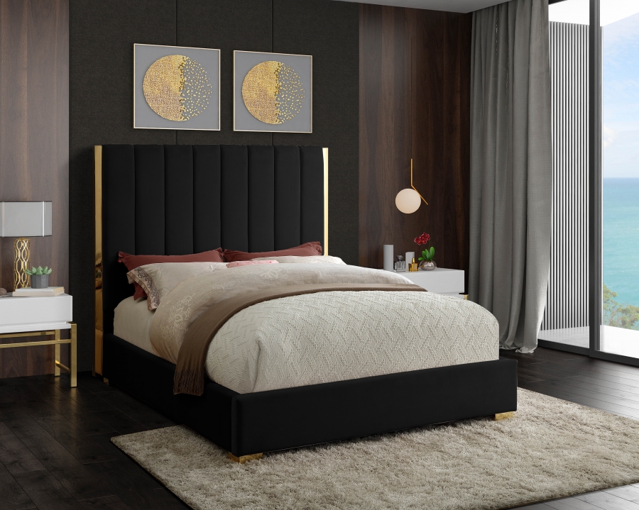 Hs 1p Modern King Size Bed Bedroom, Black Velvet Bed Frame King Size