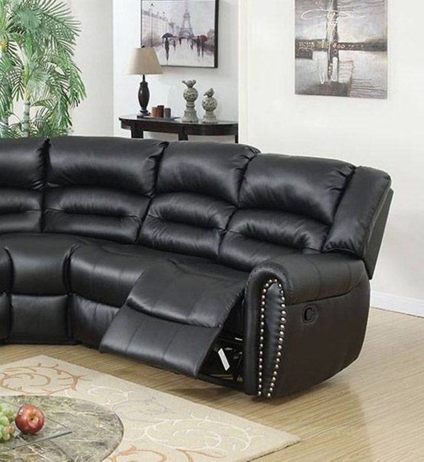 Esofa Bonded Leather Black, Black Leather Sectional Couch With Recliner