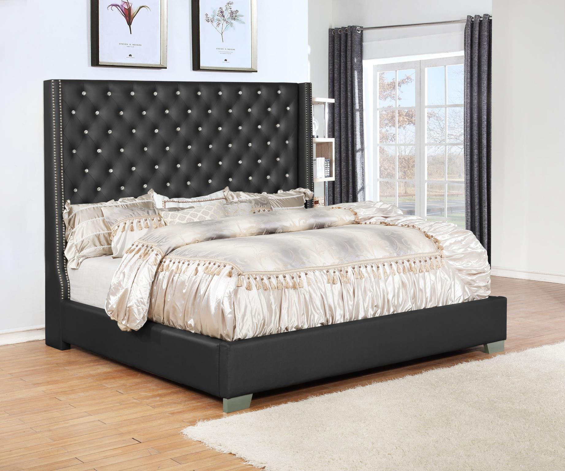 Hs 1pc Queen Size Bed Modern Black Pu, Black Headboard For Queen Size Bed