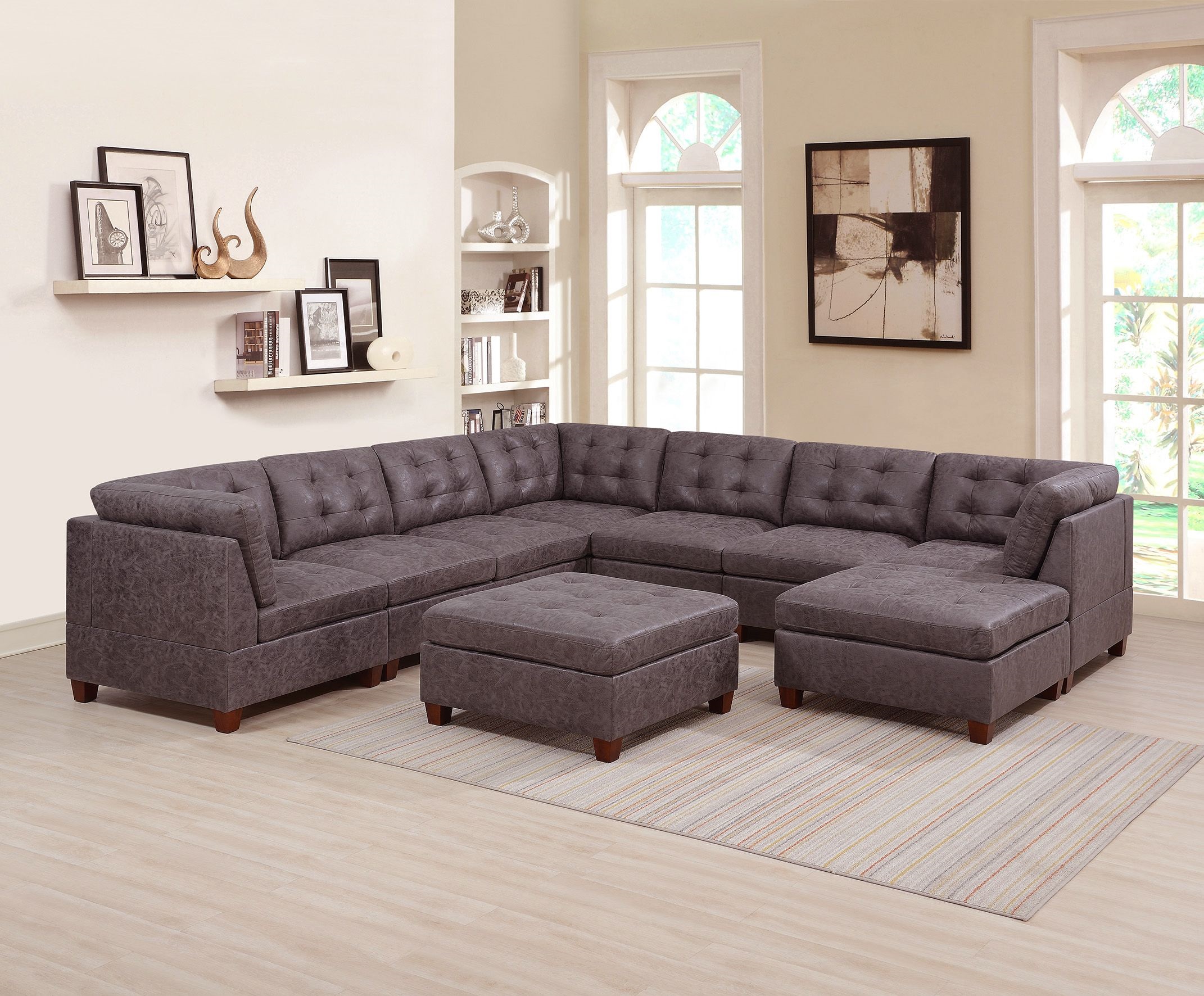 Esofa Unique Modern Leatherette, Living Room With Brown Sectional