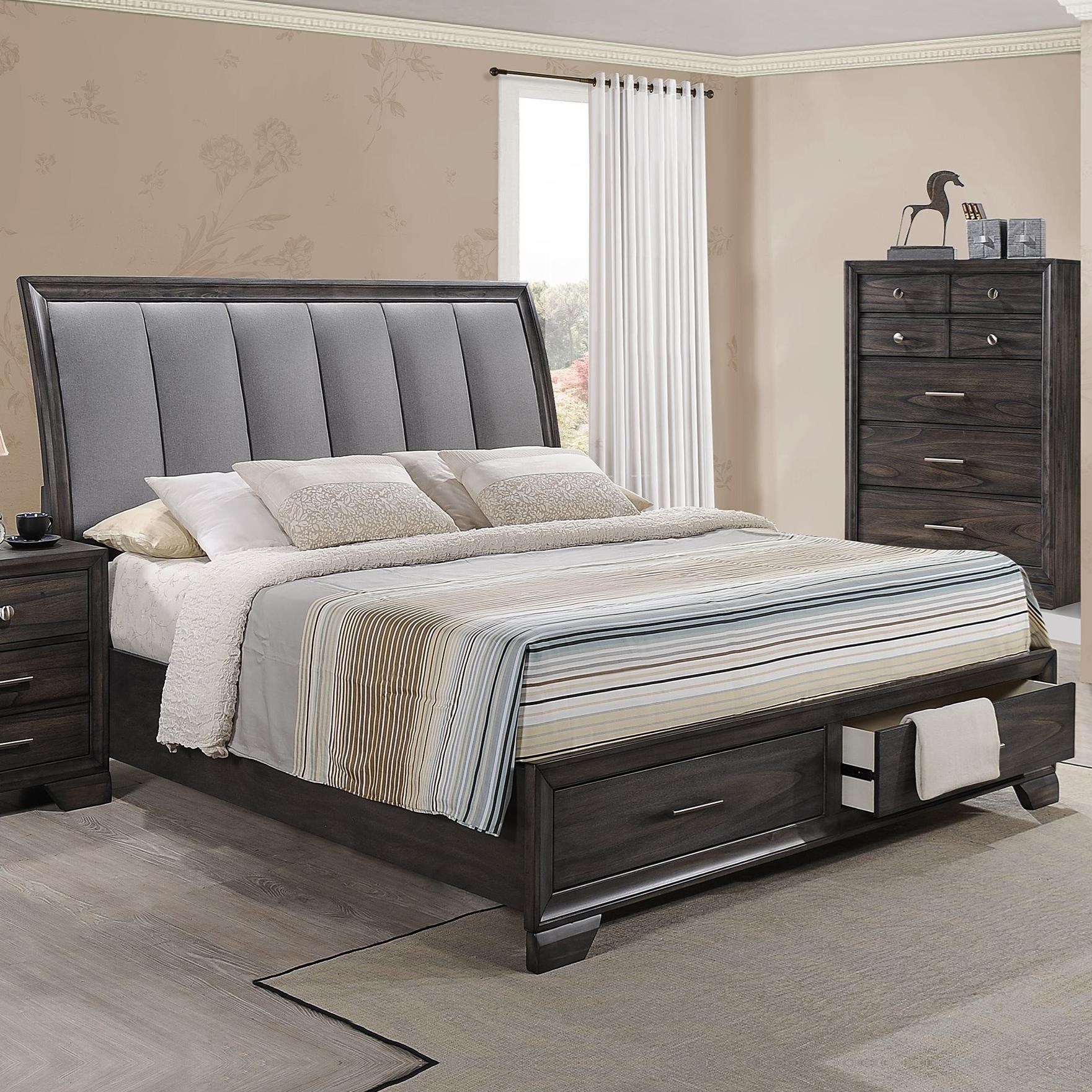 Hs Contemporary 4pc Queen Upholstered, Queen Bed With Headboard Storage And Drawers