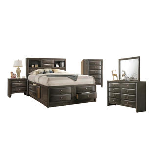 Esofastore Contemporary Gray Finish 1pc King Size Bed Storage Drawers Hardwood Bedroom Furniture