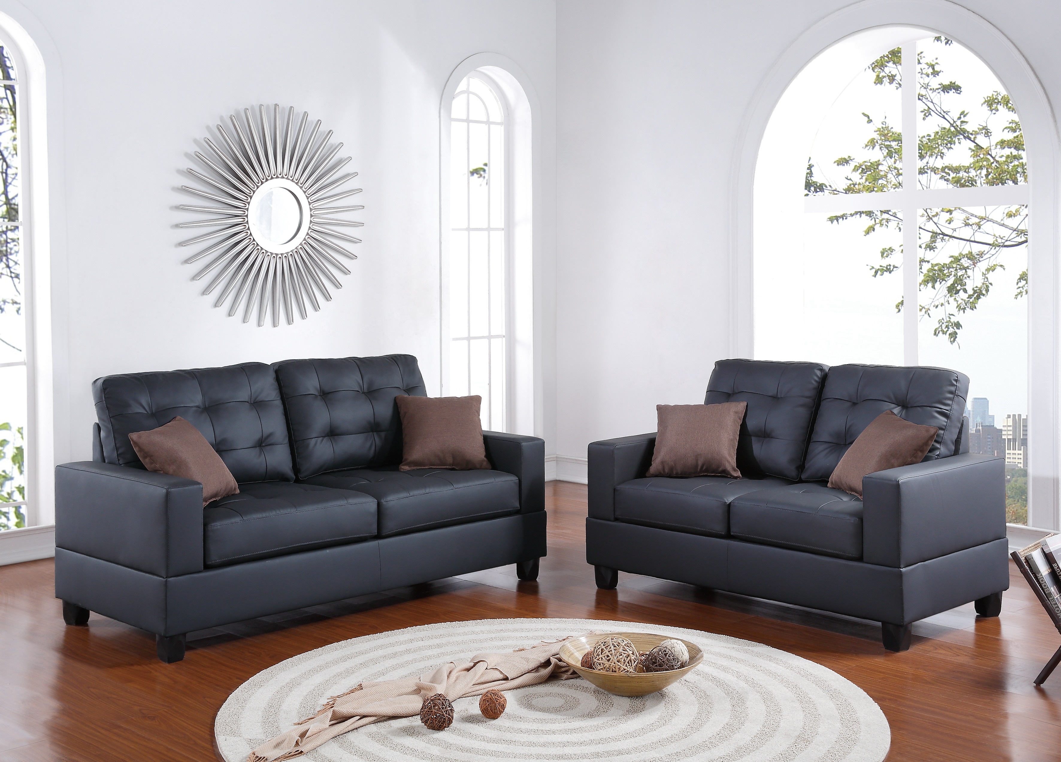 Loveseat Tufted Cushion Couch Living Room, Faux Leather Couch Set
