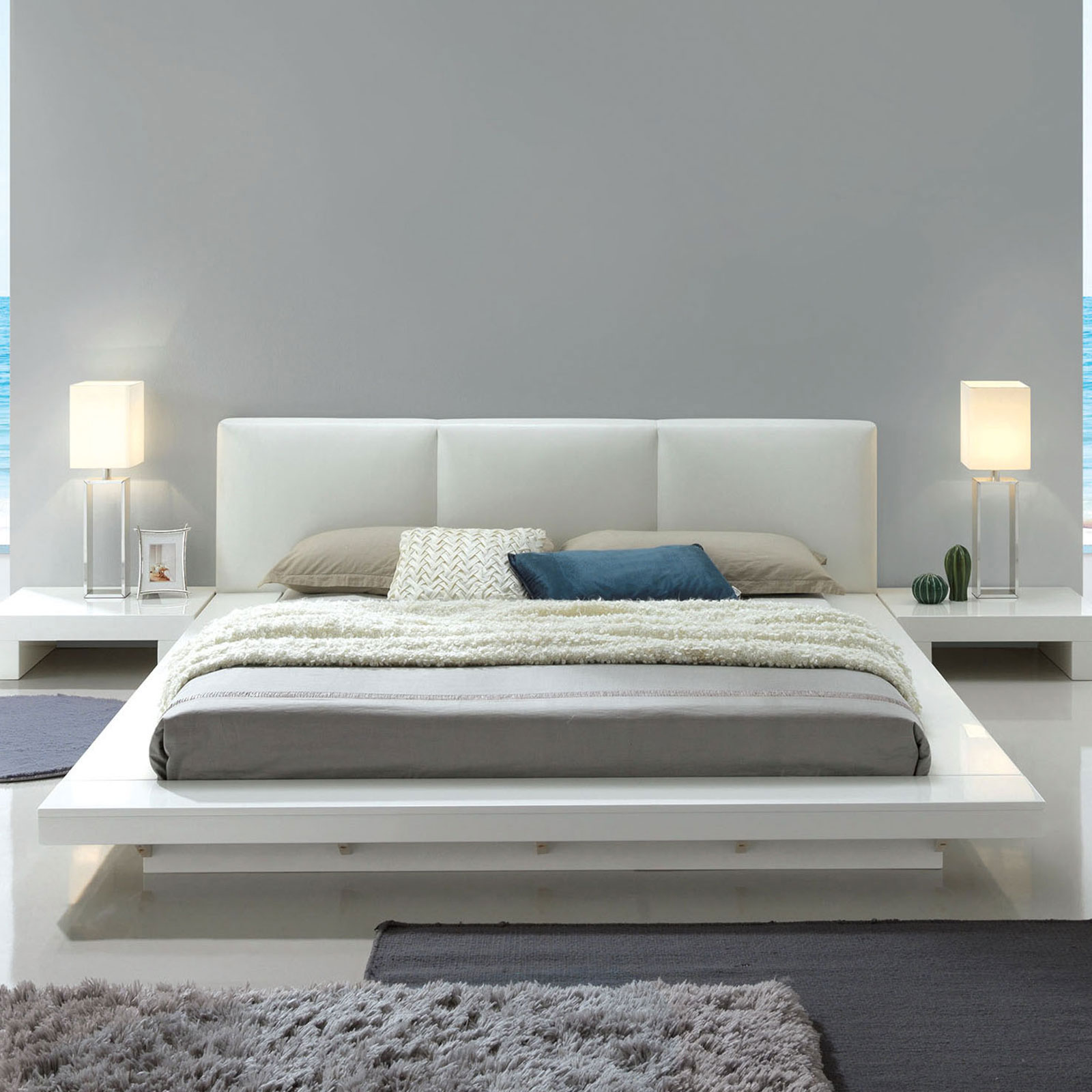 Esofa Contemporary White Color, Modern California King Bed Frame
