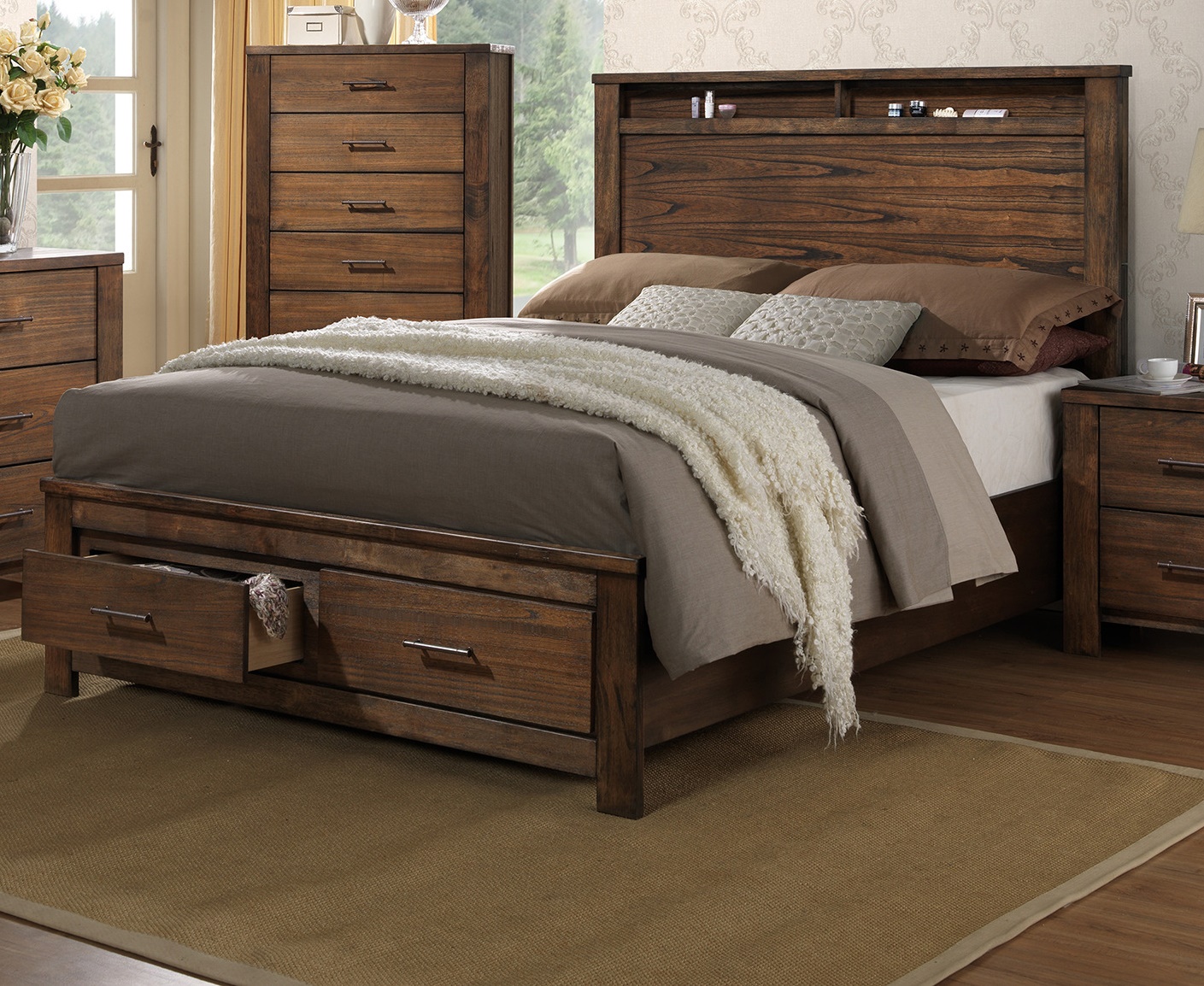 Fb Shelf Hb Bedframe Bedroom Furniture, Cal King Bed Frame With Headboard Storage