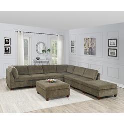 Esofastore Modular 8pc Living Room Sectional Sofa Set Tan Color Chenille Fabric 2 x Corner Wedge 4x Armless Chairs 2 x Ottoman