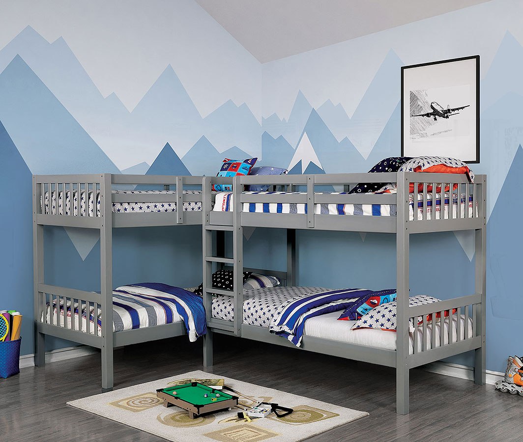 Esofa Transitional Modern Youth, L Shaped Twin Bunk Beds