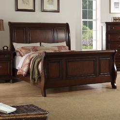 Esofastore Antique Sleigh Bed Bedroom Cherry Veneer Wooden 1pc Queen Size Bed HB FB Rails MDF Pine Formal Bedframe