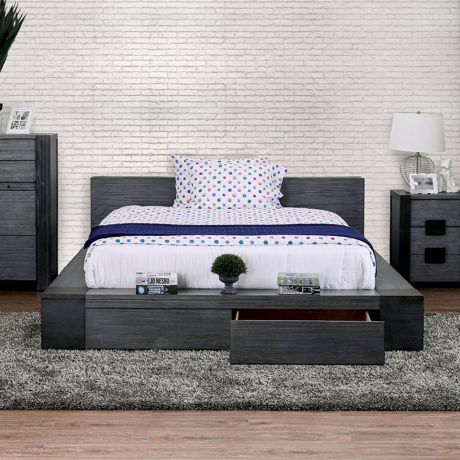 Bed Drawers Fb Rustic Gray, Low Profile King Bed Frame