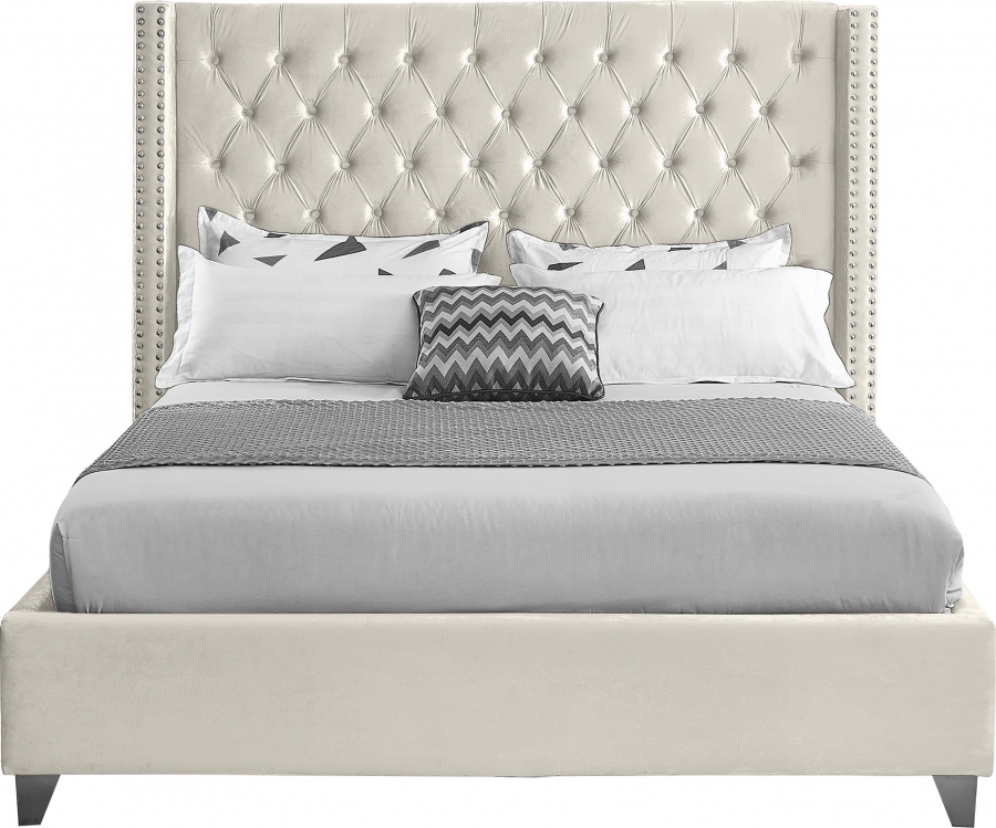 Esofa Cream Velvet King Size Bed, King Size Bed Frame Rooms To Go