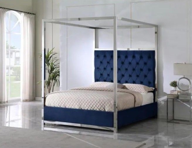 Esofa Tufted Navy Blue Color, Eastern King Size Bed Frame Dimensions