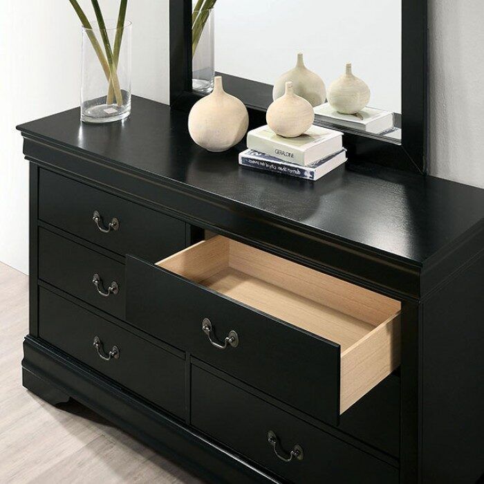 Black Solid Wood 4pc Bedroom Set, Black And Gold Nightstand Dresser Set