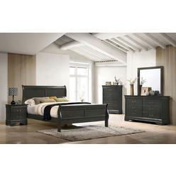 Esofastore Bedroom Furniture Gray Color Solid wood Simple Transitional 6pcs Set Eastern King Size Bed Dresser Mirror Nightstands Chest