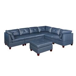Esofastore Ink Blue Top Grain Leather 7pc L-Sectional Sofa Contemporary Living Room Furniture Wedge Ottoman Armless Chair Cushion Couch