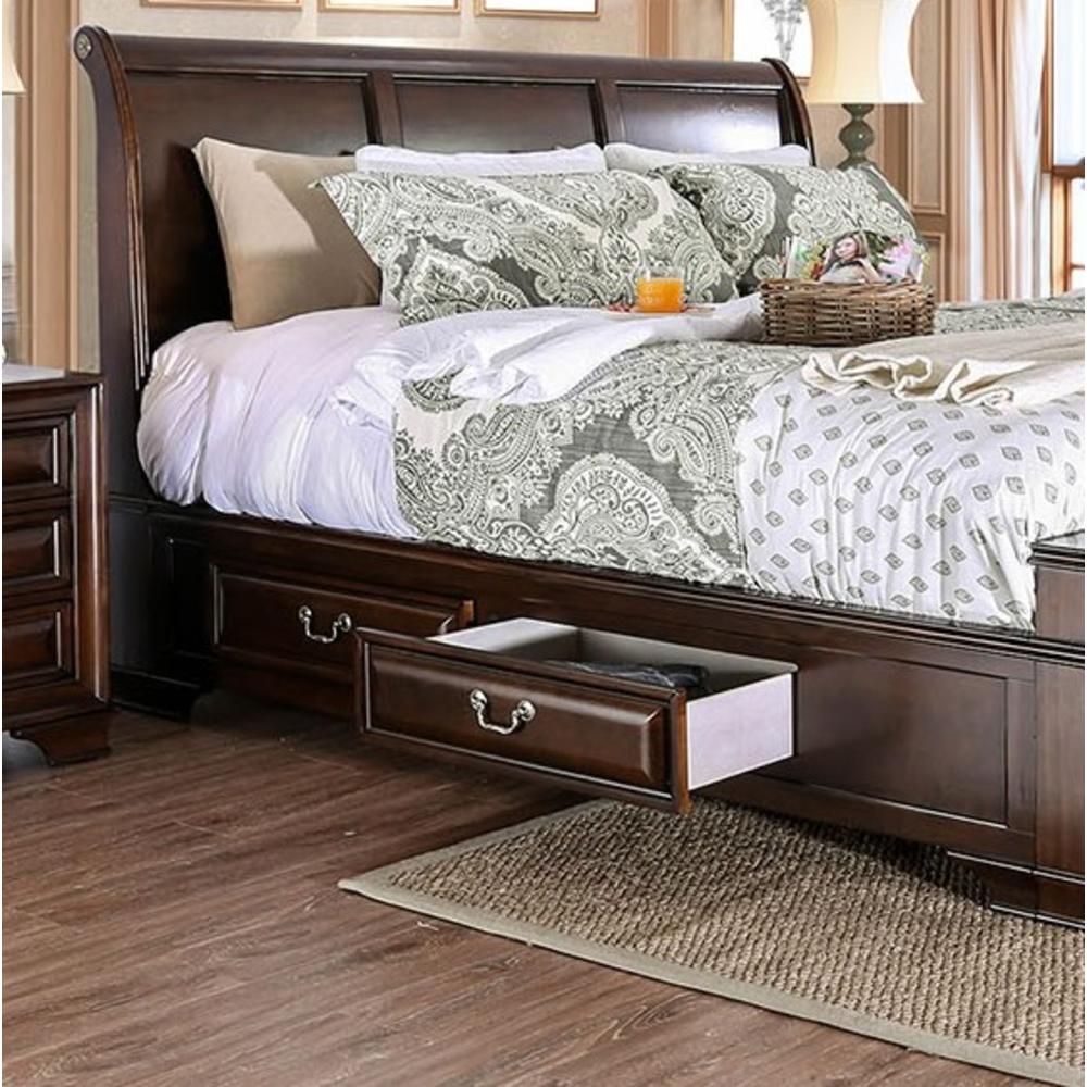 Esofastore Elegance 3pc Bedroom Furniture Set Transitional Solid wood Queen Size Bed 2x Nightstands w USB Brown Cherry Storage Bed Drawers