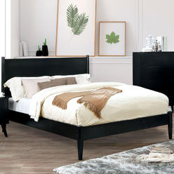 Esofastore Transitional Mid-Century Modern 1pc Queen Size Bed Platform Style Bedframe Slats Black Color Solid wood Tapered Legs Bedroom