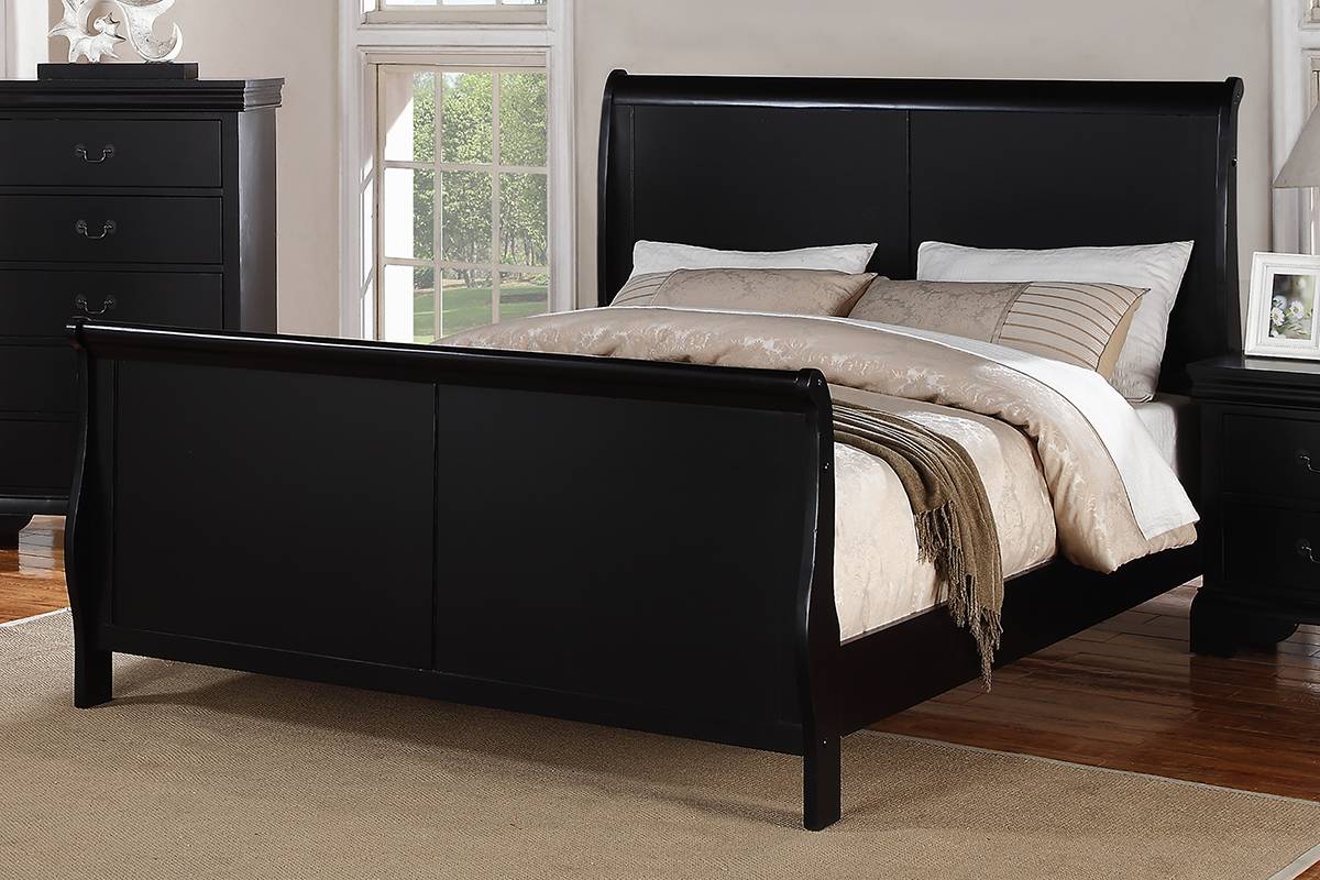 Esofastore Gorgeous Black 3pc Beautiful Louis Philippe Style Twin Size Sleigh Bed and 2x Nightstand Set Wooden Bedroom Furniture