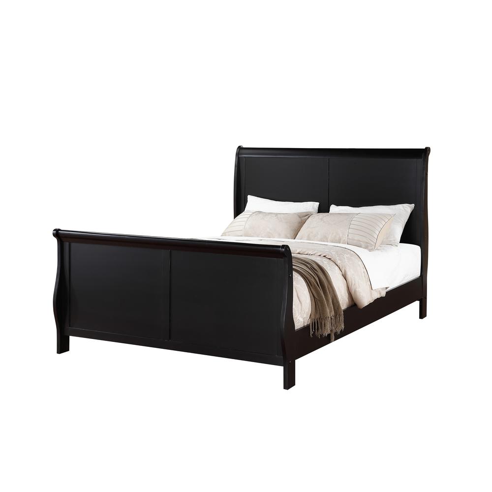 Esofastore Gorgeous Black 3pc Beautiful Louis Philippe Style Twin Size Sleigh Bed and 2x Nightstand Set Wooden Bedroom Furniture