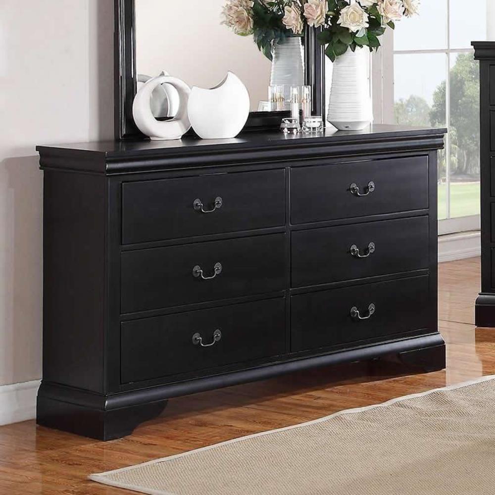 Esofastore Transitional Gorgeous Bedroom Furniture Black Queen Size bed Dresser Mirror Nightstand 4pc Set Curved Panel Sleigh Bed HB FB