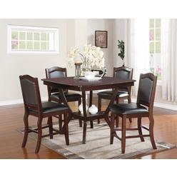 Esofastore Dining Room Formal Traditional Look Counter height 5pc Dining Set Square Counter HT Table 4x Chairs Solid wood Brown Finish