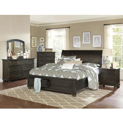 Esofastore Casual Transitional Bedroom Furniture 4pc Set Queen Size Sleigh Bed with Footboard Storage Nightstand Dresser Mirror