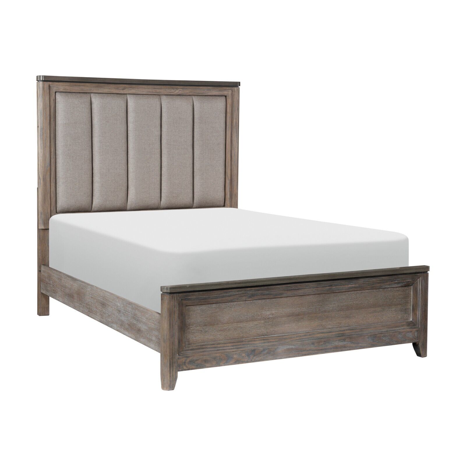 Esofastore Transitional Style 1pc Queen Size Bed Upholstered Fabric Padded Headboard Oak Veneer Wood Bedroom Furniture