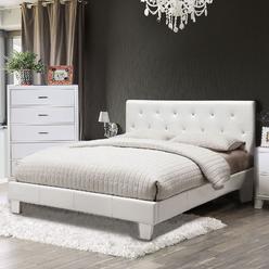 Esofastore Contemporary White Color Leatherette Padded Diamond Like Button Tufted Full Size Bed Wooden Bedroom Furniture 1pc Bedframe