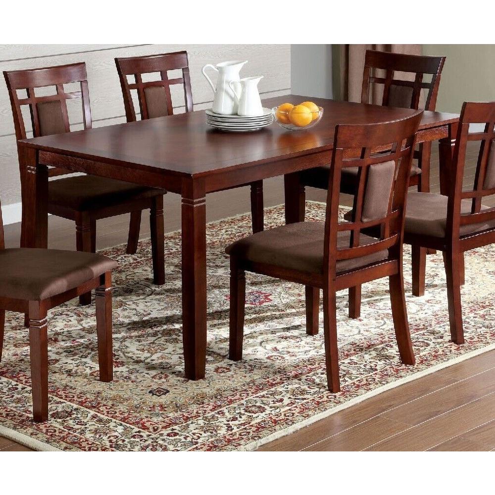 Esofastore Transitional Dark Cherry Solid wood 7pc Dining Table Set Padded seat Microfiber Chairs Table Brown Kitchen Room Furniture