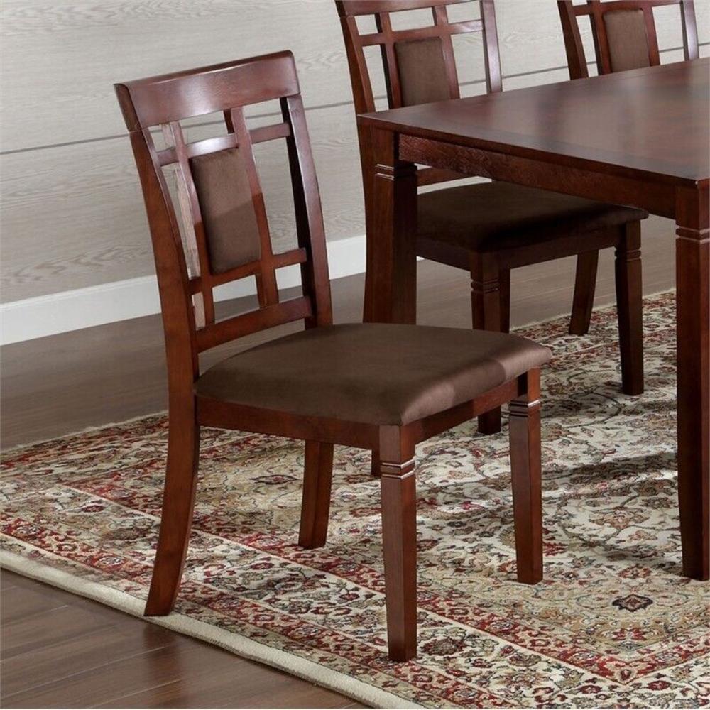 Esofastore Transitional Dark Cherry Solid wood 7pc Dining Table Set Padded seat Microfiber Chairs Table Brown Kitchen Room Furniture