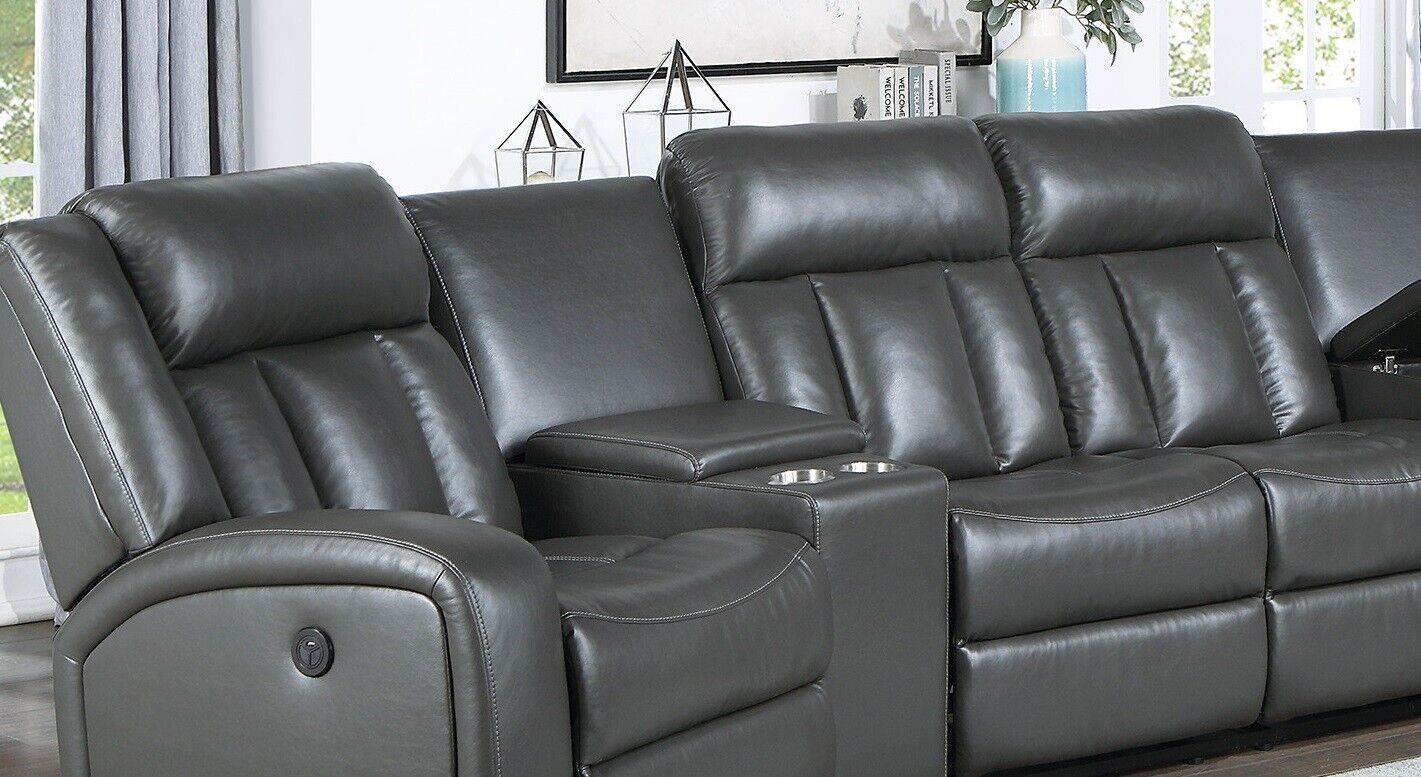 Esofastore Home Theater Sectional Power Reclining Couch Consoles Recliner Chairs Loveseat Gel Leatherette Gray Living Room Furniture