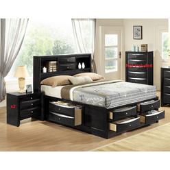 Esofastore Contemporary King Size 3pc Bedroom Set Storage Drawers Bed and Nightstands Black Finish Wooden Furniture