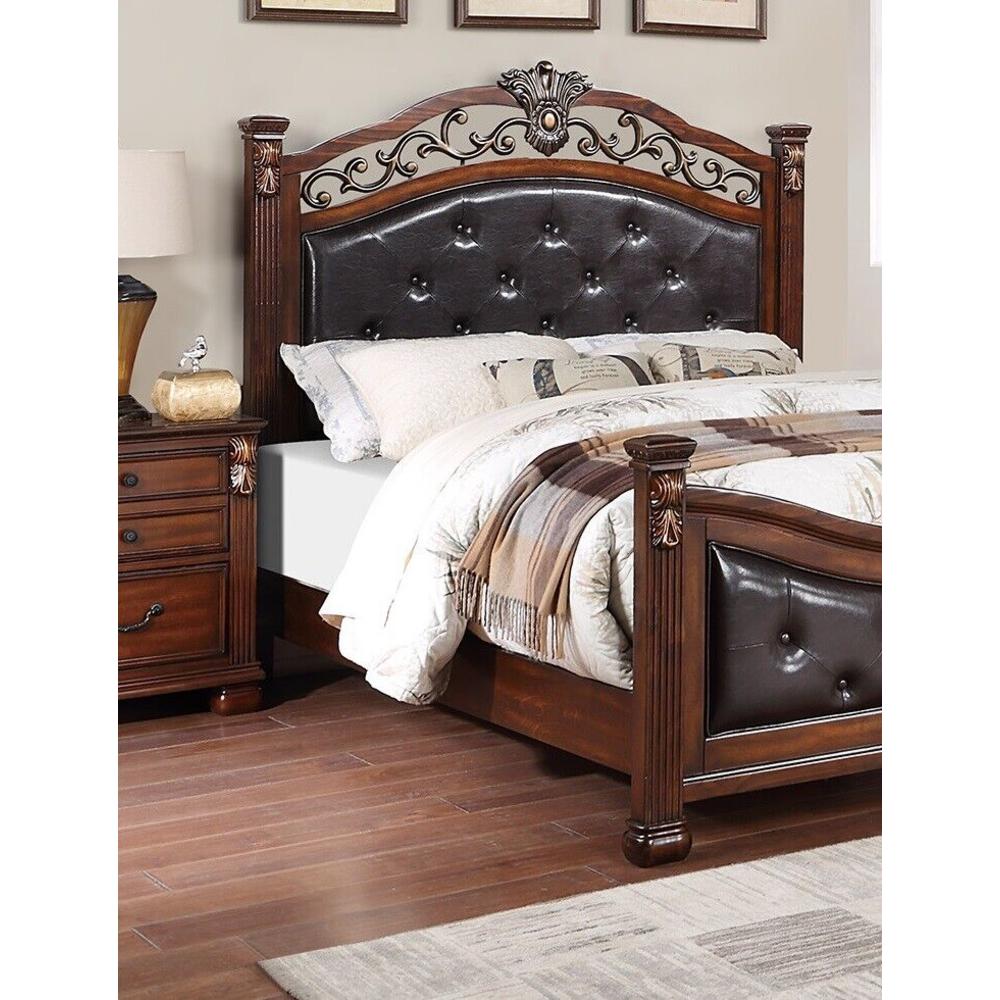 Esofastore Royal Classic Traditional Cal King Bed Dresser Mirror Nightstand Wooden Brown Finish 4pc Set Bedroom Furniture Tufted Headboard