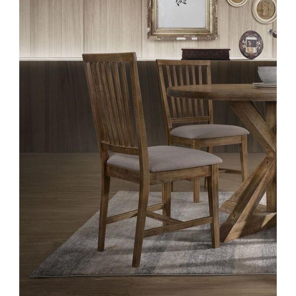 Esofastore Transitional Dining 5pc Set Trestle Base Table 4 Side Chairs Weathered Oak Finish Wooden Furniture