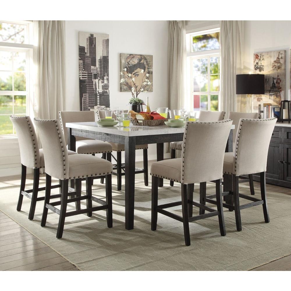Esofastore Stylish Counter Height 9pc Dining Set Marble Top Table 8 Counter Height Chairs Contemporary Dining Room Furniture