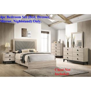 Esofastore Transitional Style Cream Eastern King Size Bed 4pc Set Dresser Mirror Nightstand Bedroom Furniture Wooden Upholstered HB Esofastore Transitional Style Cream Eastern King Size Bed 4pc Set Dresser Mirror Nightstand Bedroom Furniture Wooden Upholstered HB